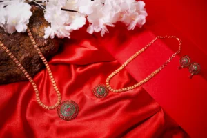 Surya Har Set – Elegant Gold Bridal Necklace with Earrings